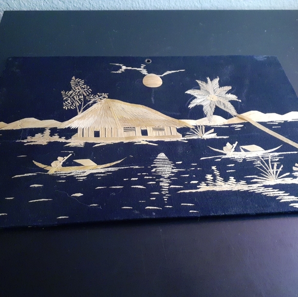 Unframed Bamboo Straw Art on 10"x7.5" Black Board - Picture 1 of 5